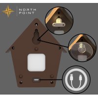 Northpoint Naturgeräuschebox Vogel Gesang Vogelzwitscher mit Echtholz Bewegungsmelder Vogelgeräusche Licht Aufladbar mit Wandhalterung