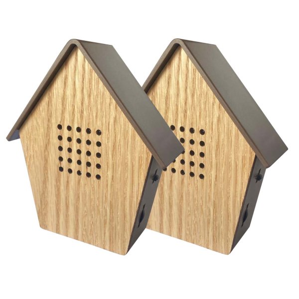 Northpoint Mini-Naturgeräuschebox Vogel Gesang Vogelzwitscher mit Echtholz Bewegungsmelder Vogelgeräusche Licht Aufladbar mit Wandhalterung 2-er Set