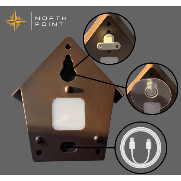 Northpoint Naturgeräuschebox Vogel Gesang Vogelzwitscher mit Echtholz Bewegungsmelder Vogelgeräusche Licht Aufladbar mit Wandhalterung 2-er Set