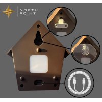 Northpoint Mini-Naturgeräuschebox Vogel Gesang Vogelzwitscher mit Echtholz Bewegungsmelder Vogelgeräusche Licht Aufladbar mit Wandhalterung 2-er Set